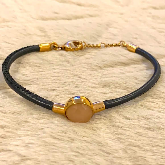 Fossil Leather and Rose Gold Bracelet with Peach Color Gemstone - Picture 2 of 9